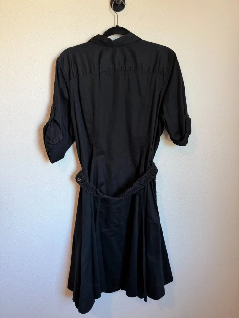 Lauren Ralph Lauren Black Cotton Shirt Dress 16W Utility Safari Midi Roll Tab Sl - Picture 7 of 7